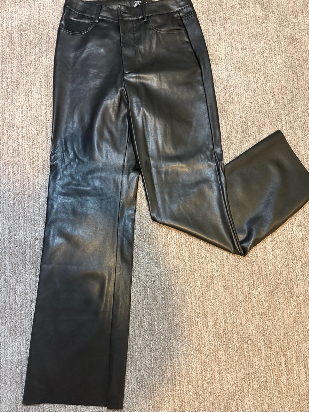 Women's Black Faux Leather Straight-Leg Jeans